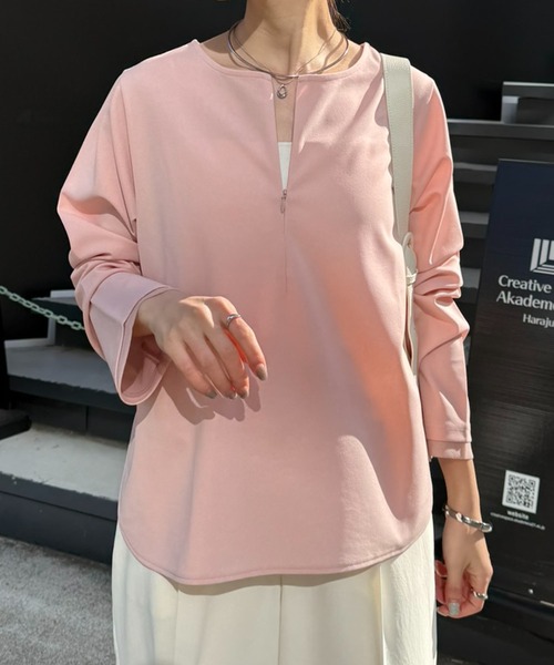 COLLAGE GALLARDAGALANTE(コラージュガリャルダガランテ)の「袖シアー切替ロンT(Tシャツ/カットソー・レディース・ネイビー/ピンク/オフホワイト・FREE)」の18枚目の写真