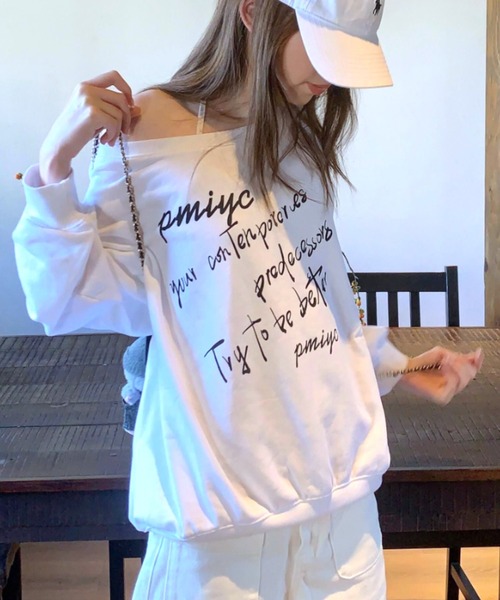 Vipoa(ヴィポア)の「Off shoulder logo print sweatshirt(スウェット・レディース・グレー/ホワイト・FREE)」の17枚目の写真