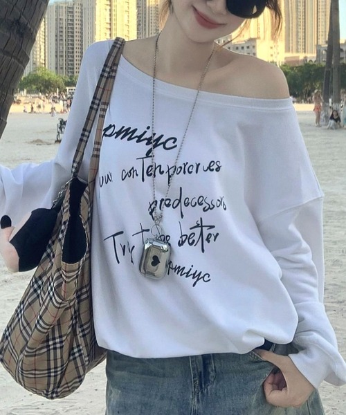 Vipoa(ヴィポア)の「Off shoulder logo print sweatshirt(スウェット・レディース・グレー/ホワイト・FREE)」の20枚目の写真
