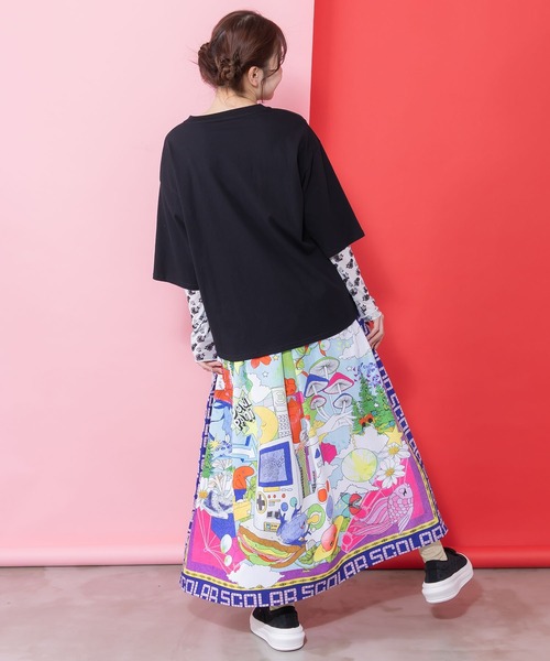 ScoLar（スカラー）の「161627：レトロスカーフ柄ワッシャー加工スカート（スカート・レディース・パープル/ブラック・M）」の7枚目の写真