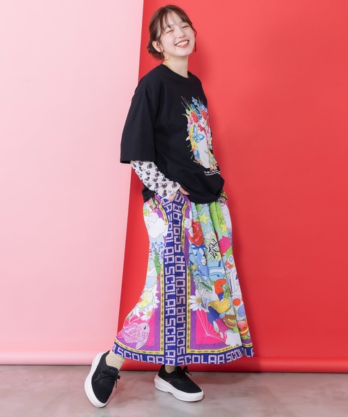 ScoLar（スカラー）の「161627：レトロスカーフ柄ワッシャー加工スカート（スカート・レディース・パープル/ブラック・M）」の8枚目の写真