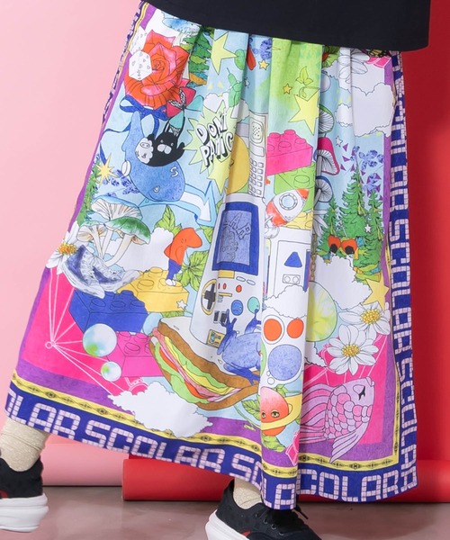 ScoLar（スカラー）の「161627：レトロスカーフ柄ワッシャー加工スカート（スカート・レディース・パープル/ブラック・M）」の9枚目の写真