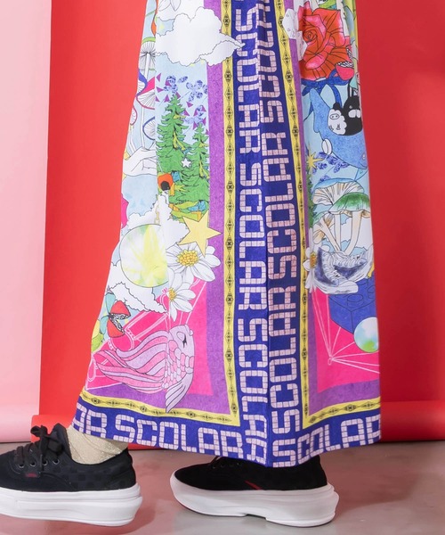 ScoLar（スカラー）の「161627：レトロスカーフ柄ワッシャー加工スカート（スカート・レディース・パープル/ブラック・M）」の10枚目の写真