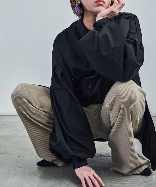 Fashion Letter(ファッションレター)の「針抜きテレコ フレアリブニットパンツ(その他パンツ・レディース・グレイッシュベージュ/カーキ/ブラック/杢グレー・M)」の5枚目の写真