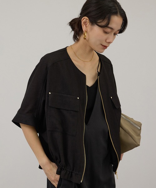 SALON adam et rope'（サロン アダム エ ロペ）の「【WEB限定】ハーフスリーブドロストライトブルゾン（ブルゾン・レディース・ブラック/ブラウン系その他3/オフホワイト・FREE）」の9枚目の写真