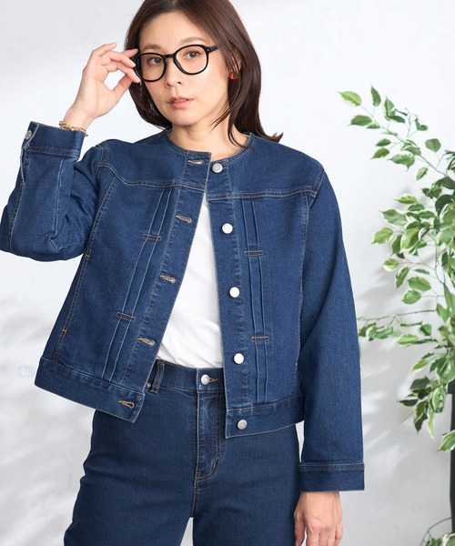 GALLORIA（ギャローリア）の「ノーカラーGジャン（デニムジャケット・レディース・ライトインディゴブルー/インディゴブルー・L/LL/M/S）」の10枚目の写真