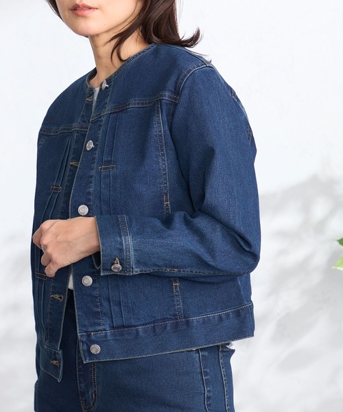 GALLORIA（ギャローリア）の「ノーカラーGジャン（デニムジャケット・レディース・ライトインディゴブルー/インディゴブルー・L/LL/M/S）」の9枚目の写真