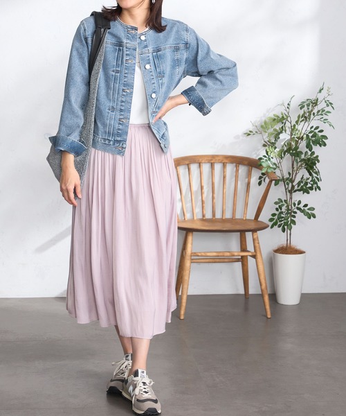 GALLORIA（ギャローリア）の「ノーカラーGジャン（デニムジャケット・レディース・ライトインディゴブルー/インディゴブルー・L/LL/M/S）」の3枚目の写真