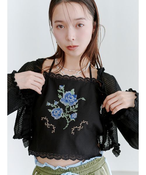 LILY BROWN（リリーブラウン）の「フリルニットカーディガン（カーディガン/ボレロ・レディース・アイボリー/ブラック/ミント・F）」の8枚目の写真