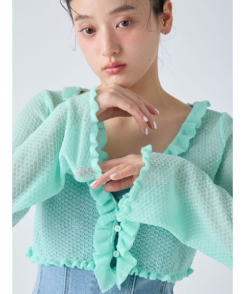 LILY BROWN（リリーブラウン）の「フリルニットカーディガン（カーディガン/ボレロ・レディース・アイボリー/ブラック/ミント・F）」の11枚目の写真