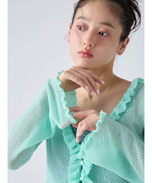 LILY BROWN（リリーブラウン）の「フリルニットカーディガン（カーディガン/ボレロ・レディース・アイボリー/ブラック/ミント・F）」の12枚目の写真