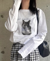 英字猫ロンT/長袖Tシャツ