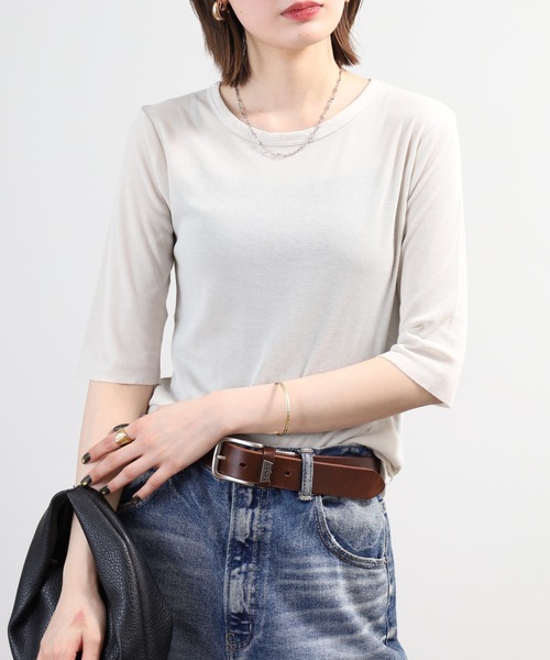 SO(エスオー)の「ロングTシャツ 半端袖(Tシャツ/カットソー・レディース・ブラック/ホワイト/チャコール/ベージュ・L/S/M)」の4枚目の写真