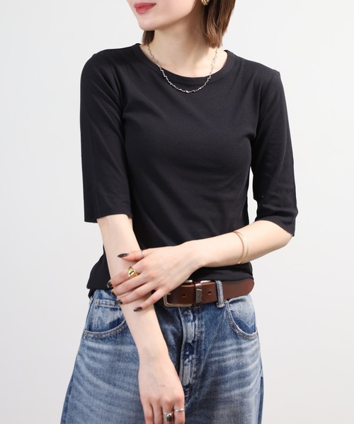 SO(エスオー)の「ロングTシャツ 半端袖(Tシャツ/カットソー・レディース・ブラック/ホワイト/チャコール/ベージュ・L/S/M)」の3枚目の写真