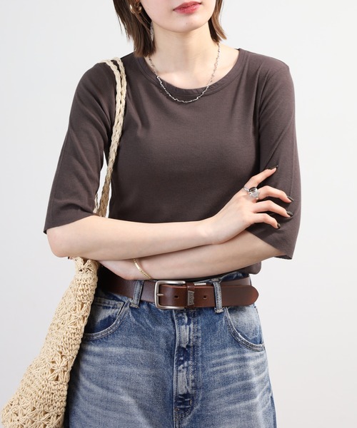 SO(エスオー)の「ロングTシャツ 半端袖(Tシャツ/カットソー・レディース・ブラック/ホワイト/チャコール/ベージュ・L/S/M)」の17枚目の写真