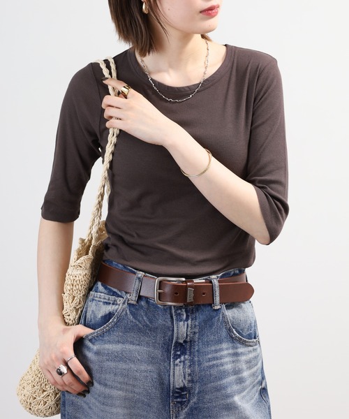 SO(エスオー)の「ロングTシャツ 半端袖(Tシャツ/カットソー・レディース・ブラック/ホワイト/チャコール/ベージュ・L/S/M)」の19枚目の写真