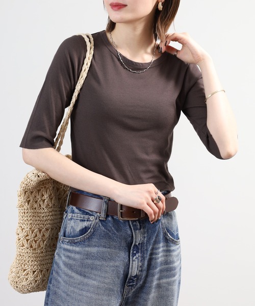 SO(エスオー)の「ロングTシャツ 半端袖(Tシャツ/カットソー・レディース・ブラック/ホワイト/チャコール/ベージュ・L/S/M)」の20枚目の写真