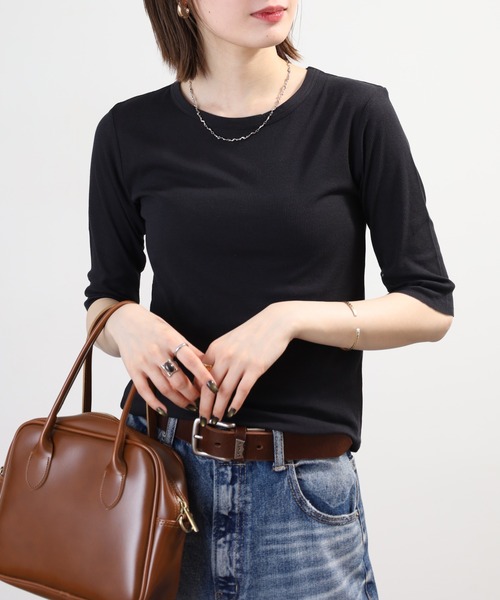 SO(エスオー)の「ロングTシャツ 半端袖(Tシャツ/カットソー・レディース・ブラック/ホワイト/チャコール/ベージュ・L/S/M)」の11枚目の写真