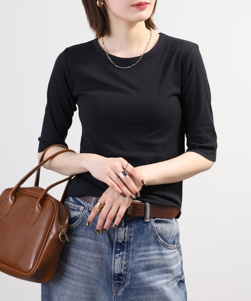 SO(エスオー)の「ロングTシャツ 半端袖(Tシャツ/カットソー・レディース・ブラック/ホワイト/チャコール/ベージュ・L/S/M)」の12枚目の写真