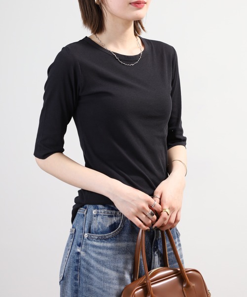 SO(エスオー)の「ロングTシャツ 半端袖(Tシャツ/カットソー・レディース・ブラック/ホワイト/チャコール/ベージュ・L/S/M)」の13枚目の写真