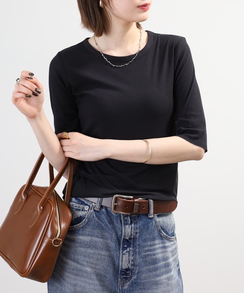 SO(エスオー)の「ロングTシャツ 半端袖(Tシャツ/カットソー・レディース・ブラック/ホワイト/チャコール/ベージュ・L/S/M)」の14枚目の写真