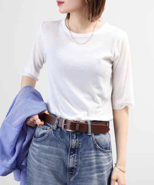 SO(エスオー)の「ロングTシャツ 半端袖(Tシャツ/カットソー・レディース・ブラック/ホワイト/チャコール/ベージュ・L/S/M)」の6枚目の写真