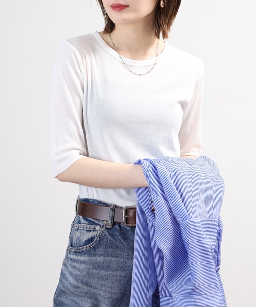 SO(エスオー)の「ロングTシャツ 半端袖(Tシャツ/カットソー・レディース・ブラック/ホワイト/チャコール/ベージュ・L/S/M)」の7枚目の写真