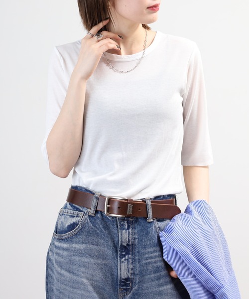 SO(エスオー)の「ロングTシャツ 半端袖(Tシャツ/カットソー・レディース・ブラック/ホワイト/チャコール/ベージュ・L/S/M)」の8枚目の写真