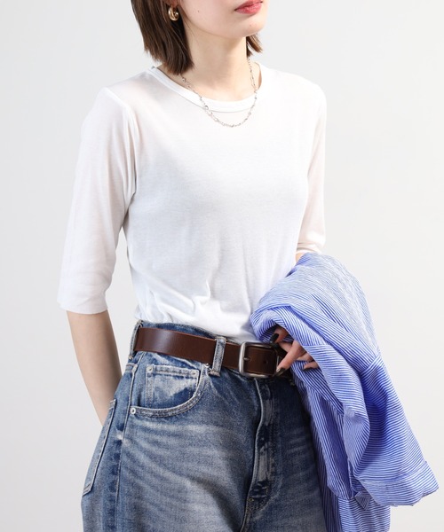 SO(エスオー)の「ロングTシャツ 半端袖(Tシャツ/カットソー・レディース・ブラック/ホワイト/チャコール/ベージュ・L/S/M)」の9枚目の写真
