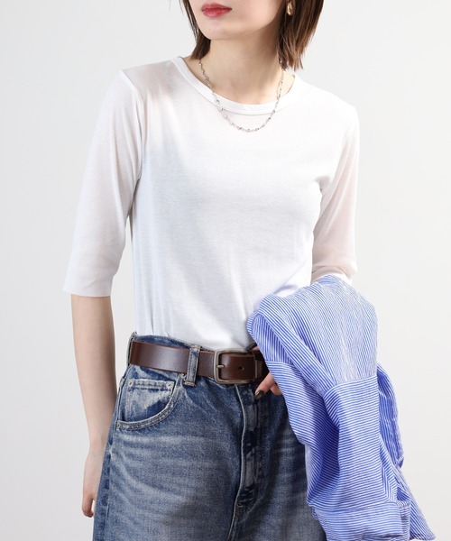 SO(エスオー)の「ロングTシャツ 半端袖(Tシャツ/カットソー・レディース・ブラック/ホワイト/チャコール/ベージュ・L/S/M)」の10枚目の写真
