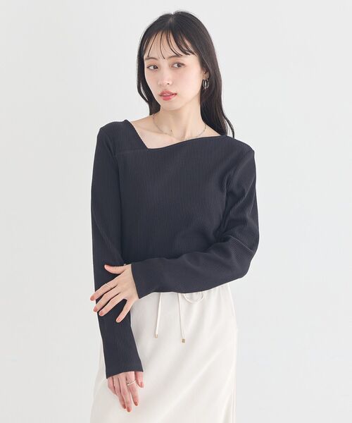 earth music&ecology(アースミュージックアンドエコロジー)の「アシメネックリブプルオーバー(Tシャツ/カットソー・レディース・ブラック/アイボリー/ライトイエロー/ライトグリーン・FREE)」の19枚目の写真