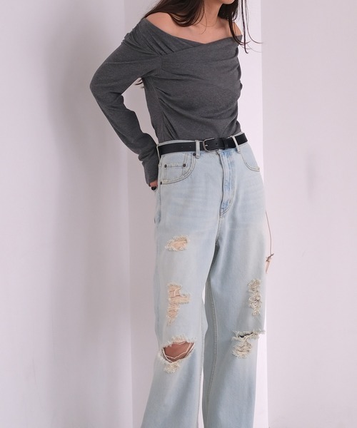 AKTE(アクテ)の「アシンメトリーギャザーカットソープルオーバー(Tシャツ/カットソー・レディース・アイボリー/チャコールグレー/セージグリーン・FREE)」の6枚目の写真