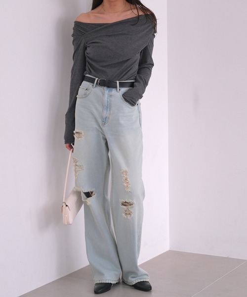 AKTE(アクテ)の「アシンメトリーギャザーカットソープルオーバー(Tシャツ/カットソー・レディース・アイボリー/チャコールグレー/セージグリーン・FREE)」の10枚目の写真