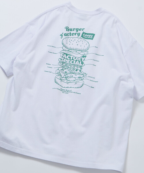 FREAK'S STORE(フリークスストア)の「限定展開 Burger Factory×FREAK'S STORE バーガーファクトリー 別注 ビッグシルエット バックプリント クルーネック Tシャツ(Tシャツ/カットソー・メンズ・ピンク/ブラウン/ホワイト/アッシュグレー/ブラック・LARGE/MEDIUM/SMALL)」の14枚目の写真