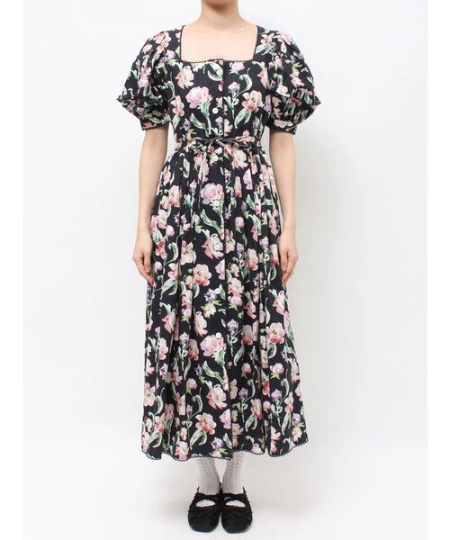 merry jenny（メリージェニー）の「flowerプリーツワンピース（ワンピース・レディース・ブラック/オフホワイト・FREE）」の4枚目の写真