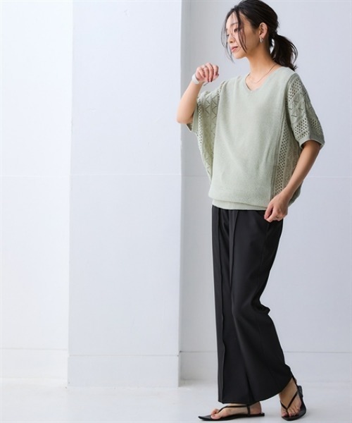 nissen（ニッセン）の「綿１００％透かし編ドルマンニット＜大きいサイズ有＞（ニット/セーター・レディース・グリーン/テラコッタ/アイボリー/ブラック・3L/LL/L/M/S）」の7枚目の写真