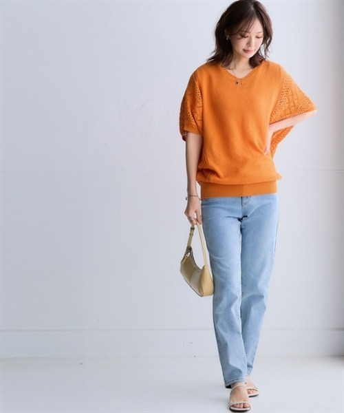 nissen（ニッセン）の「綿１００％透かし編ドルマンニット＜大きいサイズ有＞（ニット/セーター・レディース・グリーン/テラコッタ/アイボリー/ブラック・3L/LL/L/M/S）」の10枚目の写真