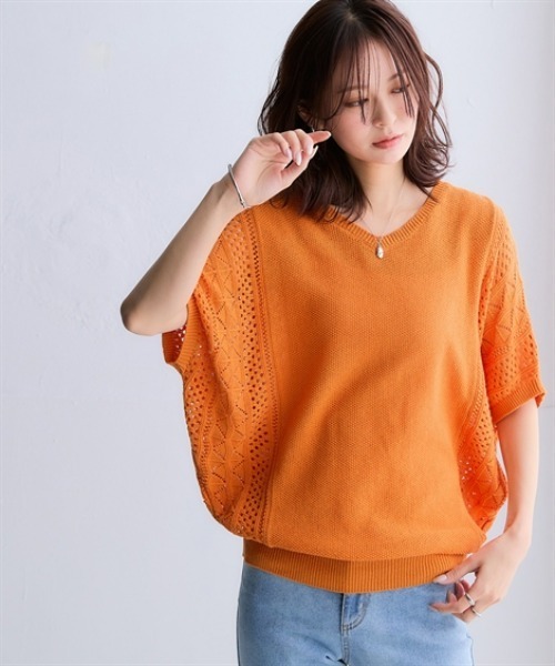 nissen（ニッセン）の「綿１００％透かし編ドルマンニット＜大きいサイズ有＞（ニット/セーター・レディース・グリーン/テラコッタ/アイボリー/ブラック・3L/LL/L/M/S）」の11枚目の写真