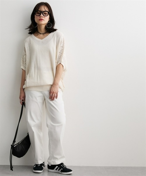 nissen（ニッセン）の「綿１００％透かし編ドルマンニット＜大きいサイズ有＞（ニット/セーター・レディース・グリーン/テラコッタ/アイボリー/ブラック・3L/LL/L/M/S）」の12枚目の写真