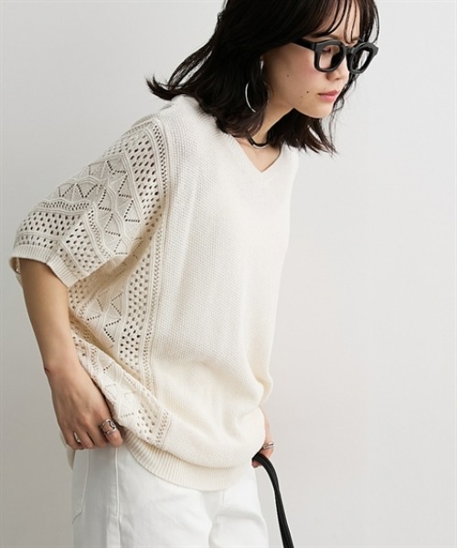 nissen（ニッセン）の「綿１００％透かし編ドルマンニット＜大きいサイズ有＞（ニット/セーター・レディース・グリーン/テラコッタ/アイボリー/ブラック・3L/LL/L/M/S）」の13枚目の写真