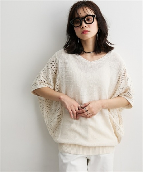 nissen（ニッセン）の「綿１００％透かし編ドルマンニット＜大きいサイズ有＞（ニット/セーター・レディース・グリーン/テラコッタ/アイボリー/ブラック・3L/LL/L/M/S）」の14枚目の写真