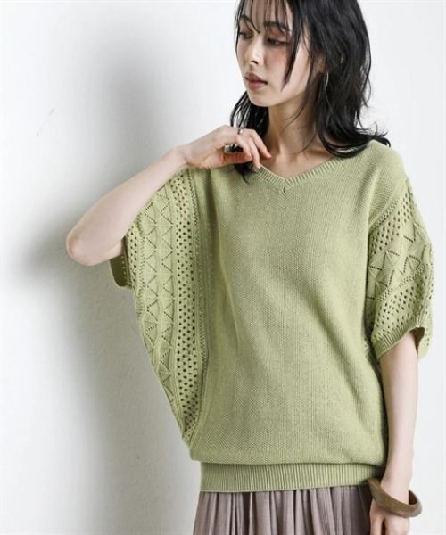 nissen（ニッセン）の「綿１００％透かし編ドルマンニット＜大きいサイズ有＞（ニット/セーター・レディース・グリーン/テラコッタ/アイボリー/ブラック・3L/LL/L/M/S）」の15枚目の写真