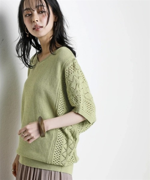 nissen（ニッセン）の「綿１００％透かし編ドルマンニット＜大きいサイズ有＞（ニット/セーター・レディース・グリーン/テラコッタ/アイボリー/ブラック・3L/LL/L/M/S）」の16枚目の写真