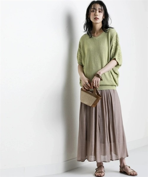 nissen（ニッセン）の「綿１００％透かし編ドルマンニット＜大きいサイズ有＞（ニット/セーター・レディース・グリーン/テラコッタ/アイボリー/ブラック・3L/LL/L/M/S）」の17枚目の写真