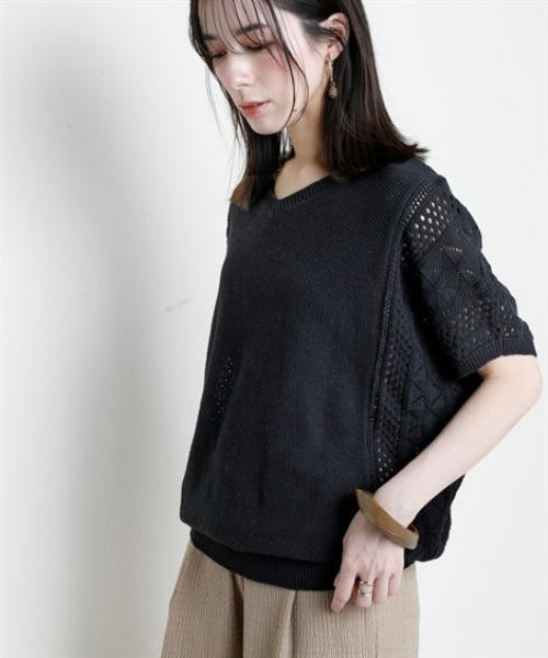 nissen（ニッセン）の「綿１００％透かし編ドルマンニット＜大きいサイズ有＞（ニット/セーター・レディース・グリーン/テラコッタ/アイボリー/ブラック・3L/LL/L/M/S）」の18枚目の写真