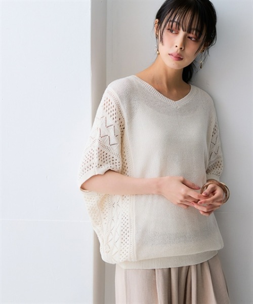 nissen（ニッセン）の「綿１００％透かし編ドルマンニット＜大きいサイズ有＞（ニット/セーター・レディース・グリーン/テラコッタ/アイボリー/ブラック・3L/LL/L/M/S）」の21枚目の写真