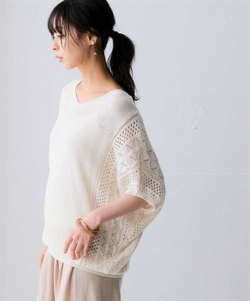 nissen（ニッセン）の「綿１００％透かし編ドルマンニット＜大きいサイズ有＞（ニット/セーター・レディース・グリーン/テラコッタ/アイボリー/ブラック・3L/LL/L/M/S）」の22枚目の写真