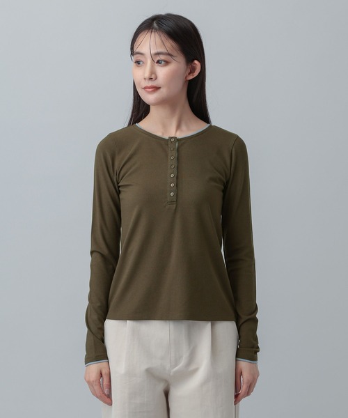 GLOBAL WORK(グローバルワーク)の「MATINEE LINE/配色リブヘンリー長袖/658130(Tシャツ/カットソー・レディース・ダークブラウン/チャコールグレー/ホワイト系その他2・MEDIUM/LARGE)」の16枚目の写真
