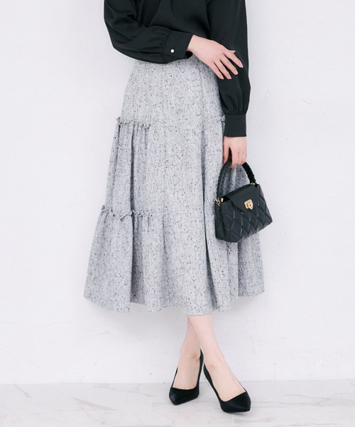 tocco closet（トッコ　クローゼット）の「サイドティアードフリルサマーツイードスカート（スカート・レディース・ピンク/ブラック・M）」の2枚目の写真