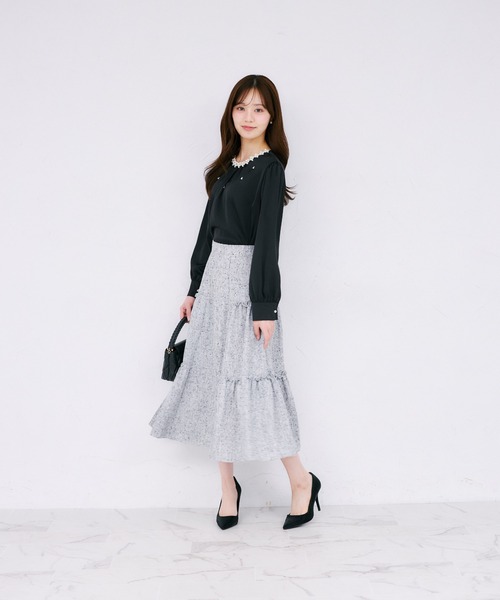 tocco closet（トッコ　クローゼット）の「サイドティアードフリルサマーツイードスカート（スカート・レディース・ピンク/ブラック・M）」の4枚目の写真